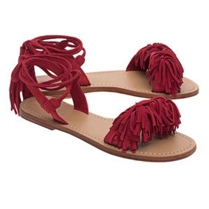 Mystique red suede fringe lace up sandals